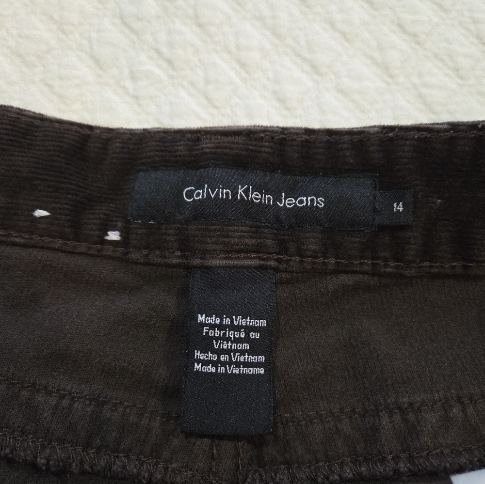 Calvin Klein Dark Brown Corduroy Pants Jeans Size 14 Envelope Flap Pockets - Picture 4 of 14